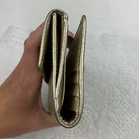 Vintage Coach Leather Fabric Wallet Signature C Turnkey opening Tan Gold shine - Picture 10 of 16